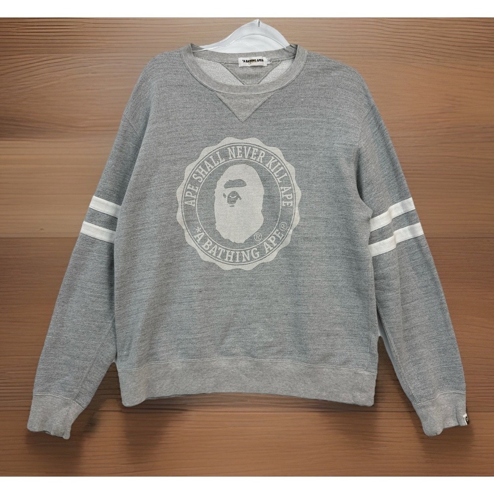 A Bathing Ape BAPE Classic Crewneck Sweatshirt Gray Sz L $200